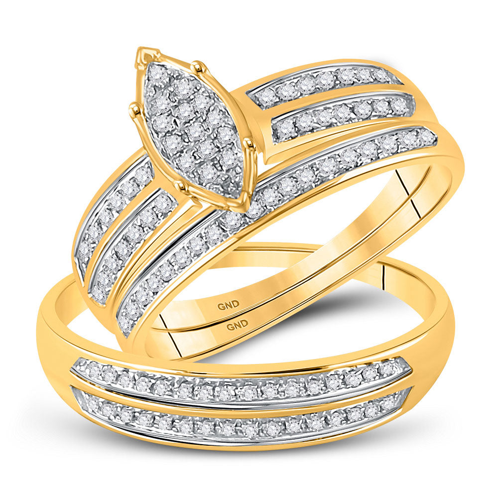 10KT YELLOW GOLD HIS HERS ROUND DIAMOND CLUSTER MATCHING WEDDING SET 1/4 CTTW