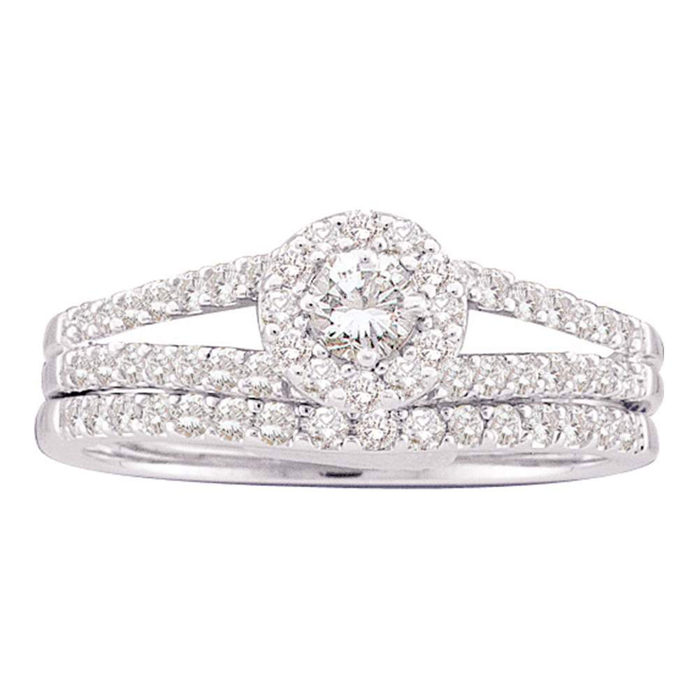 14KT WHITE GOLD ROUND DIAMOND SPLIT-SHANK BRIDAL WEDDING RING BAND SET 5/8 CTTW