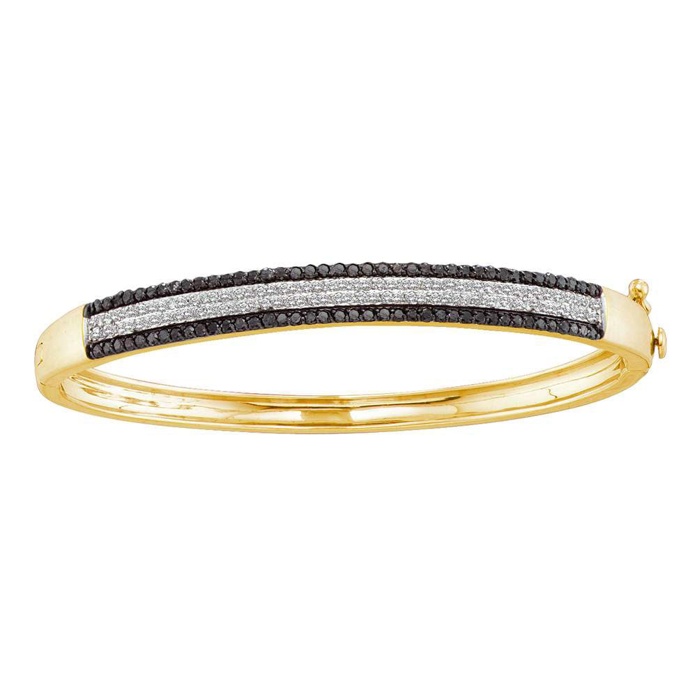 14KT YELLOW GOLD WOMENS ROUND BLACK COLOR ENHANCED DIAMOND BANGLE BRACELET 1-3/8 CTTW