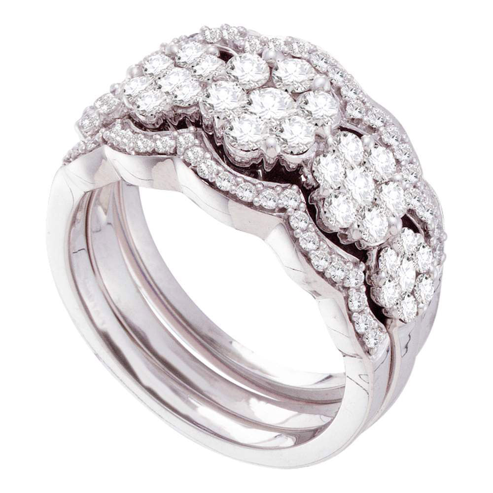 14KT WHITE GOLD ROUND DIAMOND 3-PIECE BRIDAL WEDDING RING BAND SET 1-1/2 CTTW