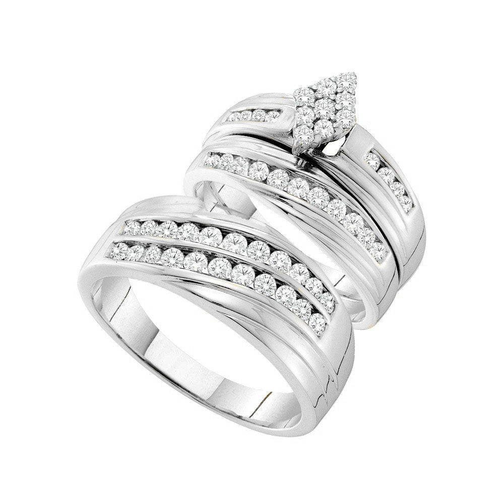 14KT WHITE GOLD HIS HERS ROUND DIAMOND CLUSTER MATCHING WEDDING SET 1-1/5 CTTW