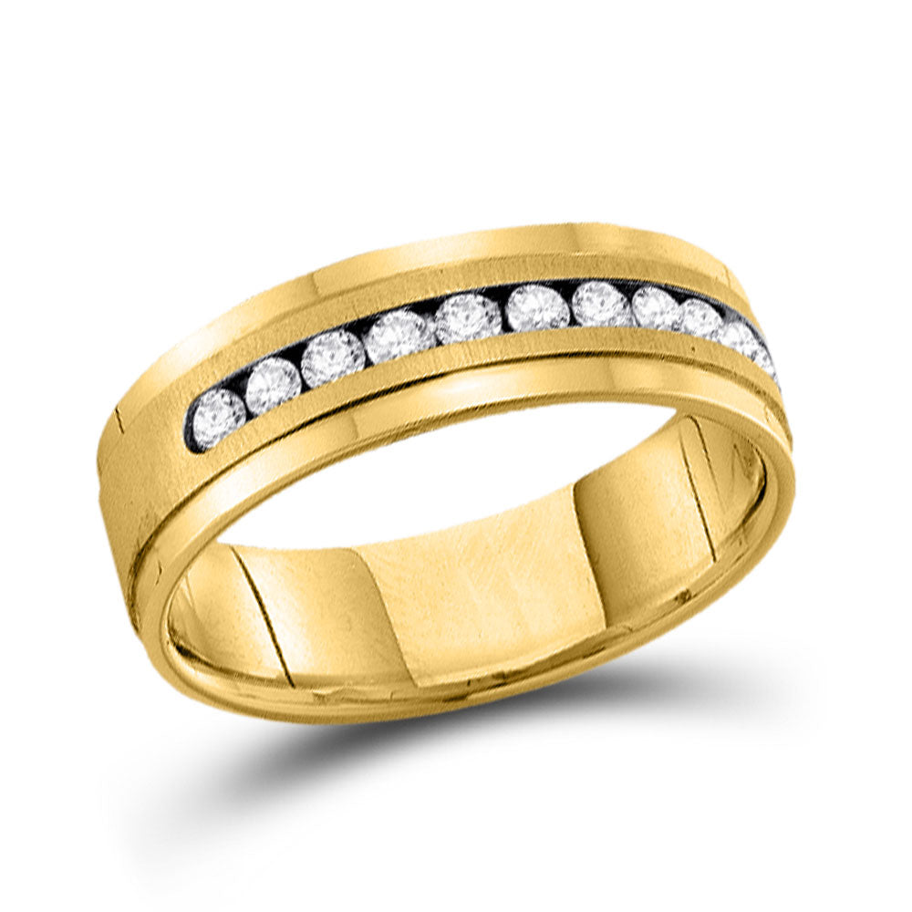 14KT YELLOW GOLD MENS ROUND CHANNEL-SET DIAMOND SINGLE ROW WEDDING BAND RING 1/2 CTTW