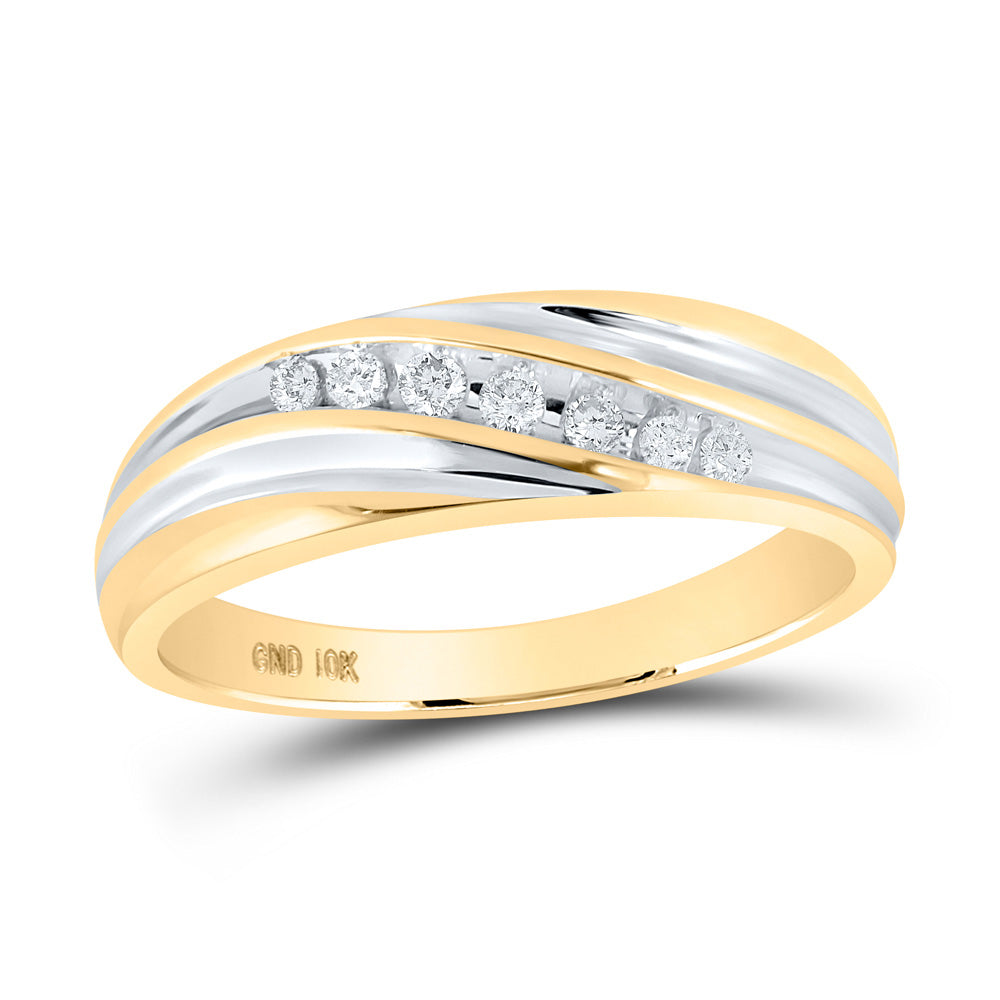 10KT TWO-TONE GOLD MENS ROUND DIAMOND WEDDING BAND RING 1/6 CTTW