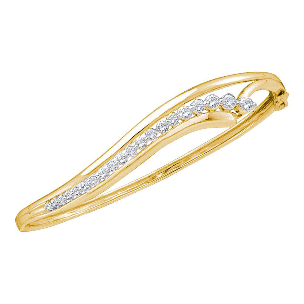 14KT YELLOW GOLD WOMENS ROUND DIAMOND GRADUATED JOURNEY BANGLE BRACELET 1 CTTW