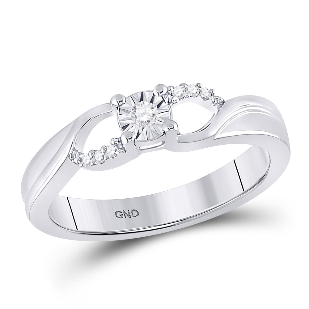 STERLING SILVER WOMENS ROUND DIAMOND SOLITAIRE PROMISE BRIDAL ENGAGEMENT RING 1/20 CTTW
