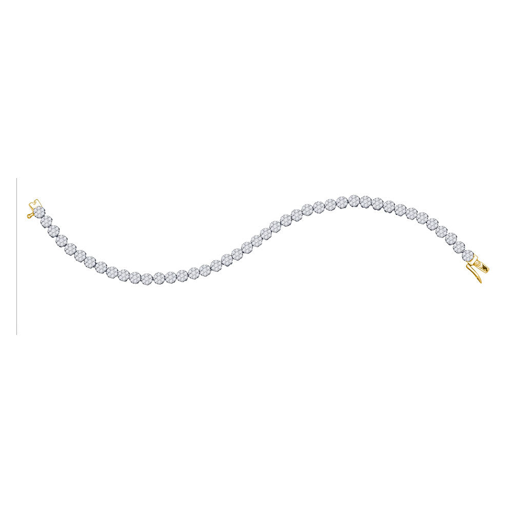 14KT YELLOW GOLD WOMENS ROUND DIAMOND FLOWER CLUSTER TENNIS BRACELET 4 CTTW