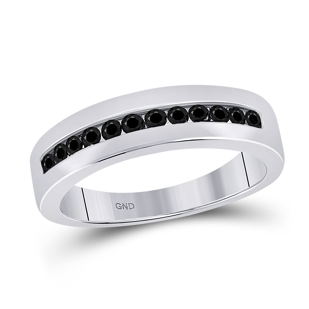 10KT WHITE GOLD MENS ROUND BLACK COLOR ENHANCED DIAMOND WEDDING BAND RING 1/2 CTTW