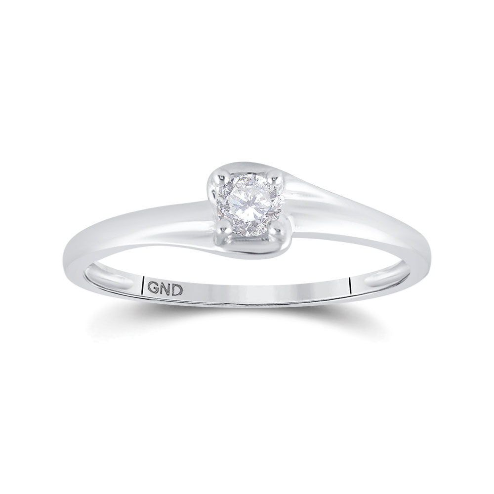 10KT WHITE GOLD WOMENS ROUND DIAMOND SOLITAIRE PROMISE RING 1/8 CTTW