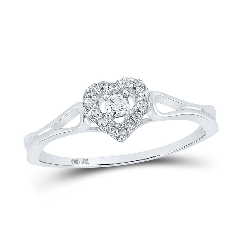 10KT WHITE GOLD WOMENS ROUND DIAMOND HEART PROMISE RING 1/8 CTTW