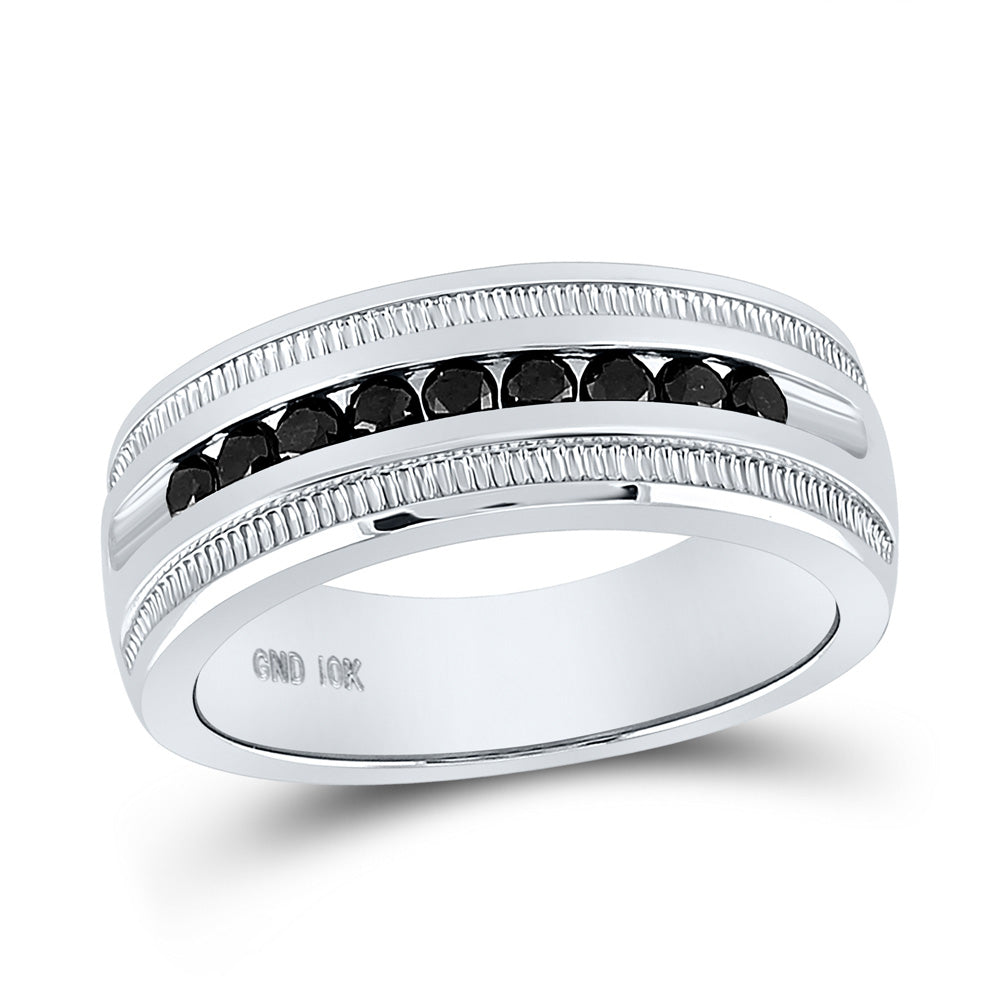 10KT WHITE GOLD MENS ROUND BLACK COLOR ENHANCED DIAMOND WEDDING BAND RING 1/2 CTTW