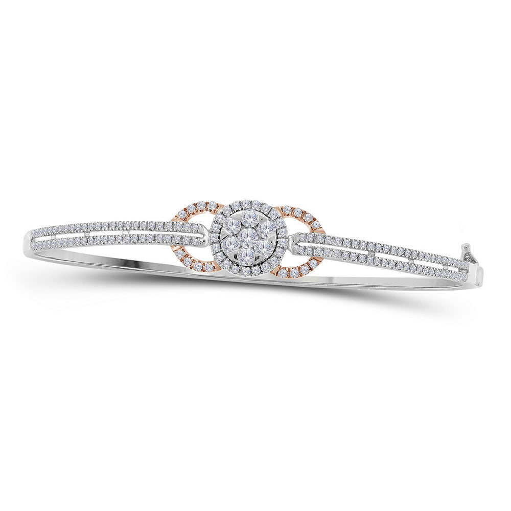 14KT WHITE GOLD WOMENS ROUND DIAMOND CLUSTER CIRCLE BANGLE BRACELET 7/8 CTTW14KT WHITE GOLD WOMENS ROUND DIAMOND CLUSTER CIRCLE BANGLE BRACELET 7/8 CTTW