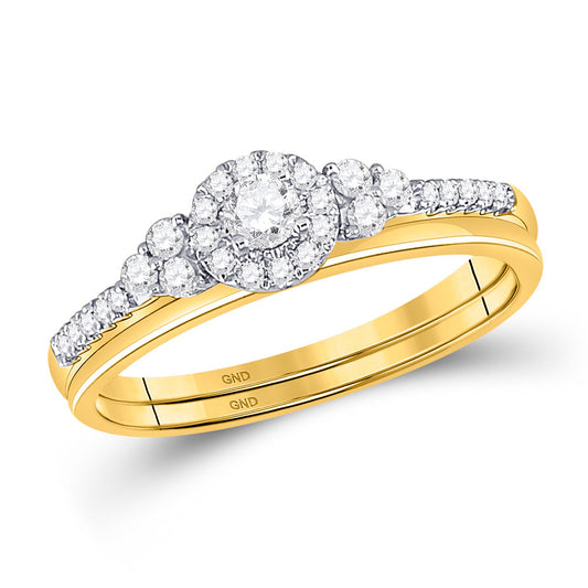 10K YELLOW GOLD ROUND DIAMOND SLENDER WEDDING BRIDAL ENGAGEMENT RING BAND SET 1/3 CTTW