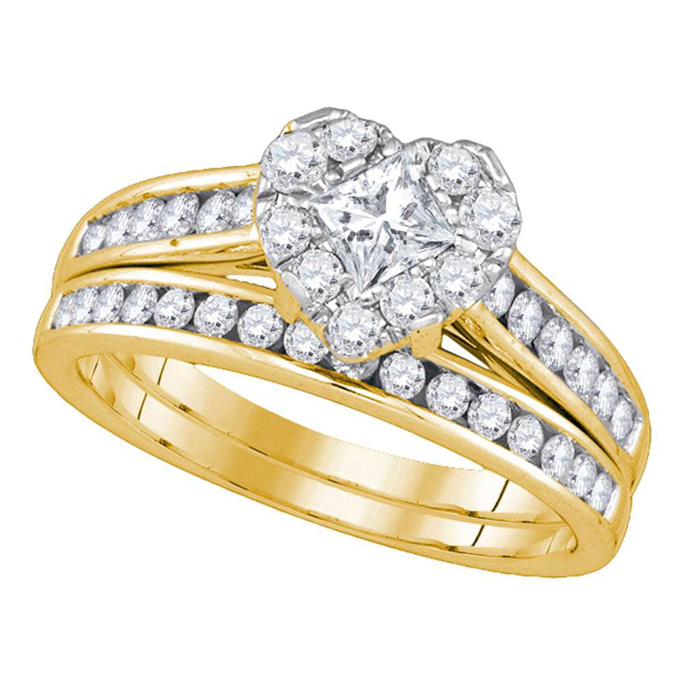 14KT YELLOW GOLD PRINCESS DIAMOND BRIDAL WEDDING RING BAND SET 1 CTTW