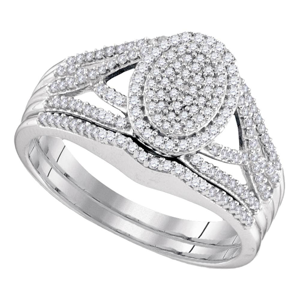 10KT WHITE GOLD ROUND DIAMOND BRIDAL WEDDING RING BAND SET 3/8 CTTW