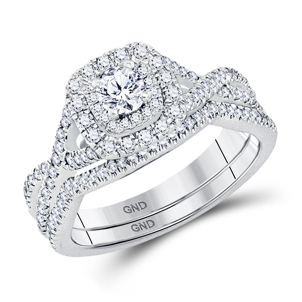 14KT WHITE GOLD ROUND DIAMOND BRIDAL WEDDING RING BAND SET 3/4 CTTW