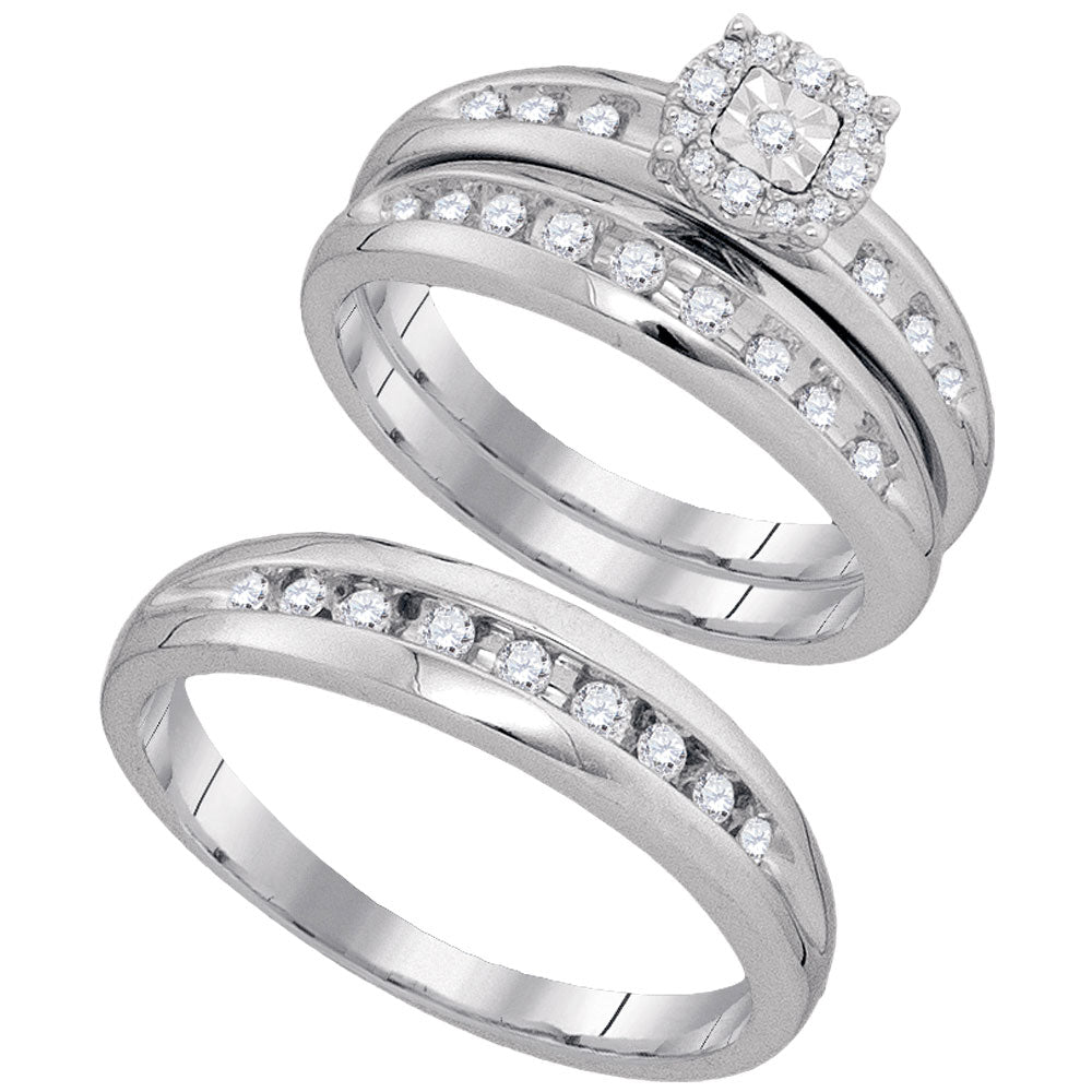 10KT WHITE GOLD HIS HERS ROUND DIAMOND CLUSTER MATCHING WEDDING SET 1/2 CTTW