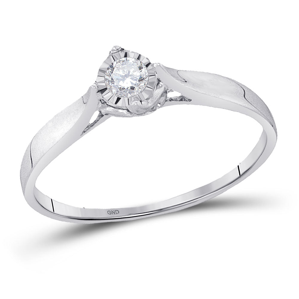 10KT WHITE GOLD WOMENS ROUND DIAMOND SOLITAIRE PROMISE RING 1/12 CTTW