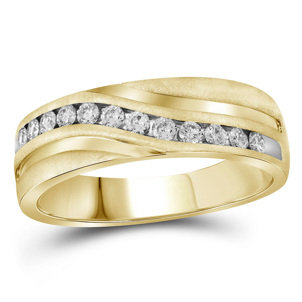 10KT YELLOW GOLD MENS ROUND DIAMOND WEDDING BAND RING 1 CTTW