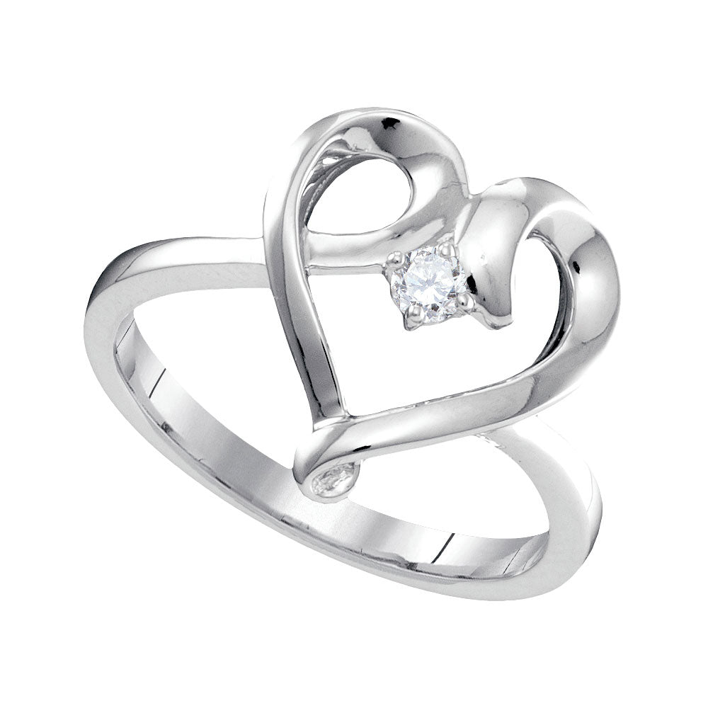 10KT WHITE GOLD WOMENS ROUND DIAMOND HEART PROMISE RING 1/20 CTTW