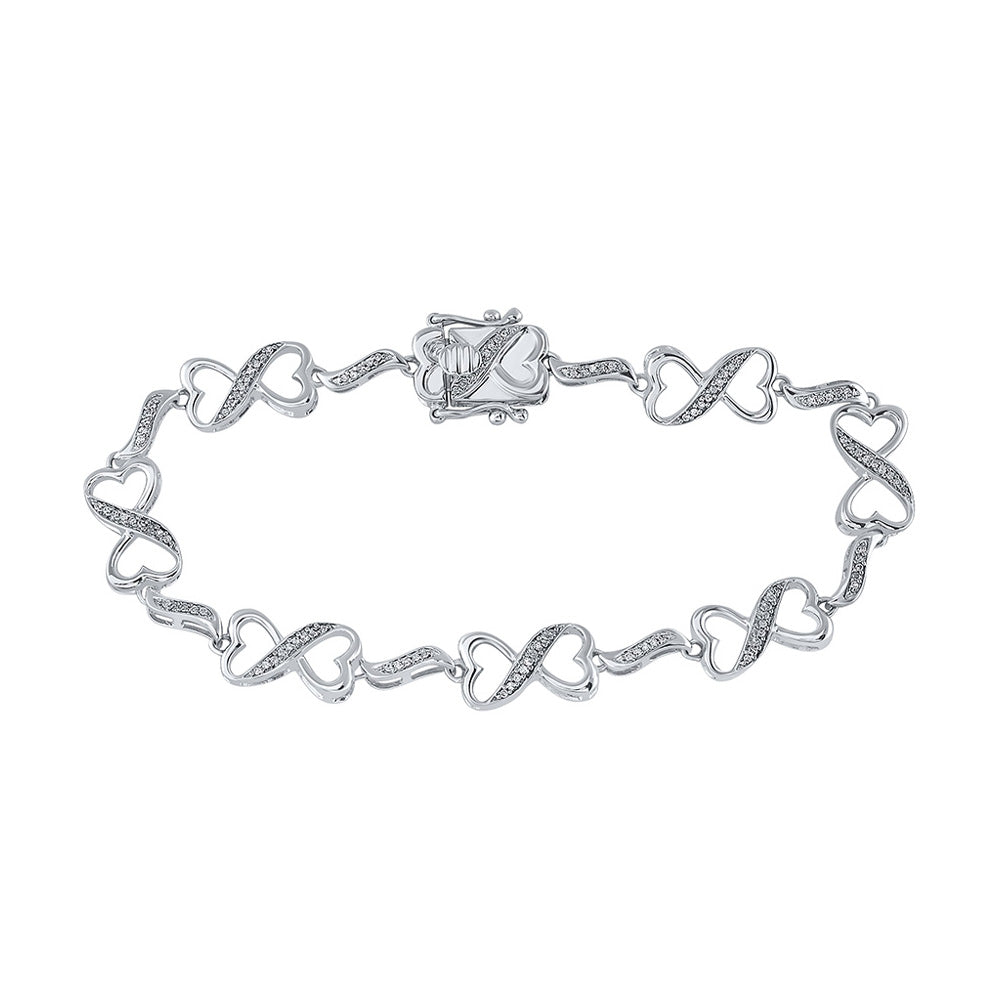 STERLING SILVER WOMENS ROUND DIAMOND INFINITY BRACELET 1/4 CTTW