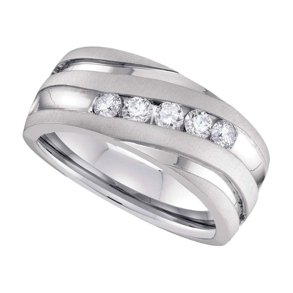 10K WHITE GOLD MENS ROUND DIAMOND WEDDING ANNIVERSARY BAND RING 1 CTTW