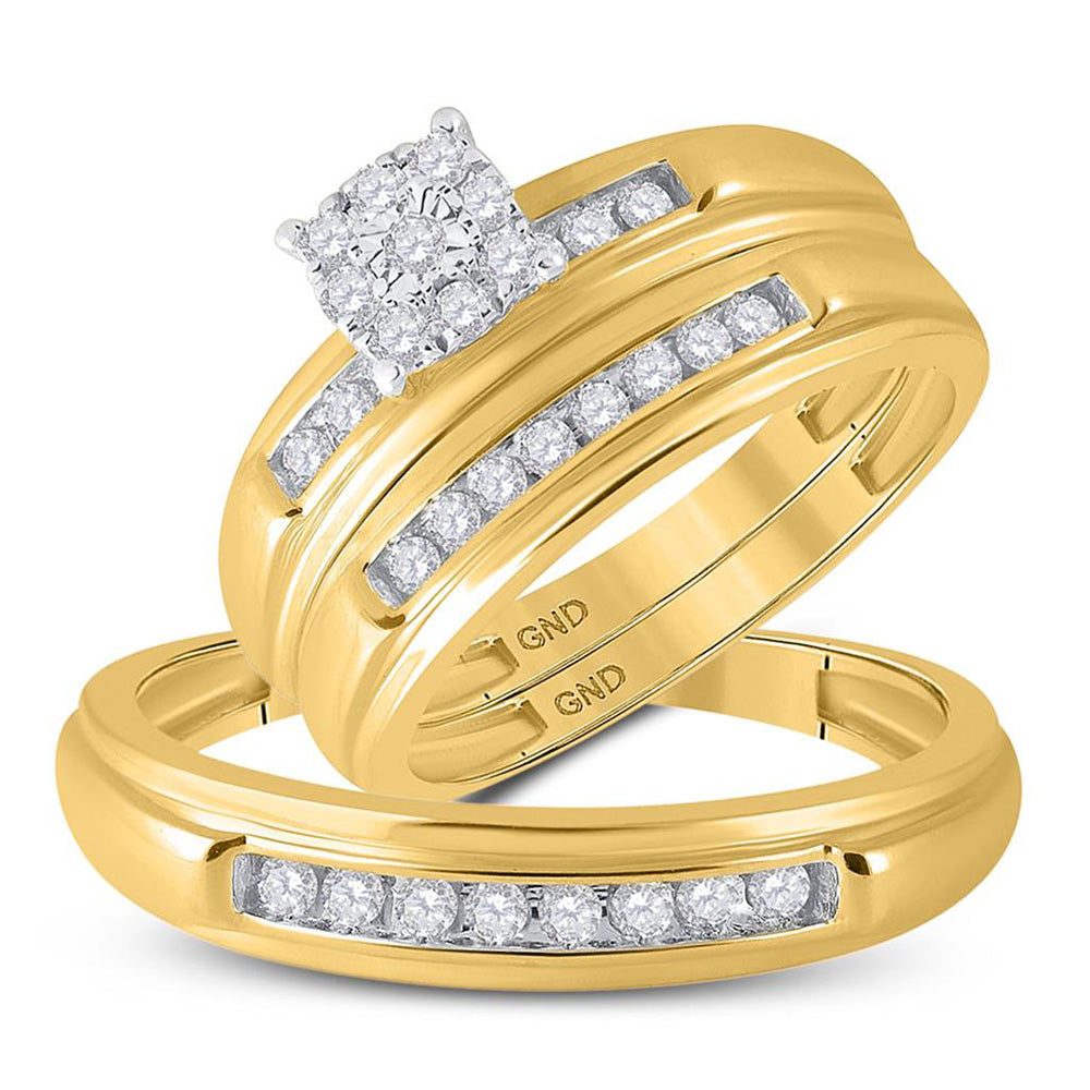 10KT YELLOW GOLD HIS HERS ROUND DIAMOND SOLITAIRE MATCHING WEDDING SET 3/8 CTTW