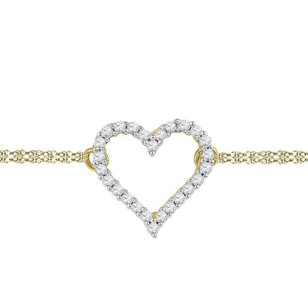 10KT YELLOW GOLD WOMENS ROUND DIAMOND HEART BRACELET 1/8 CTTW97118