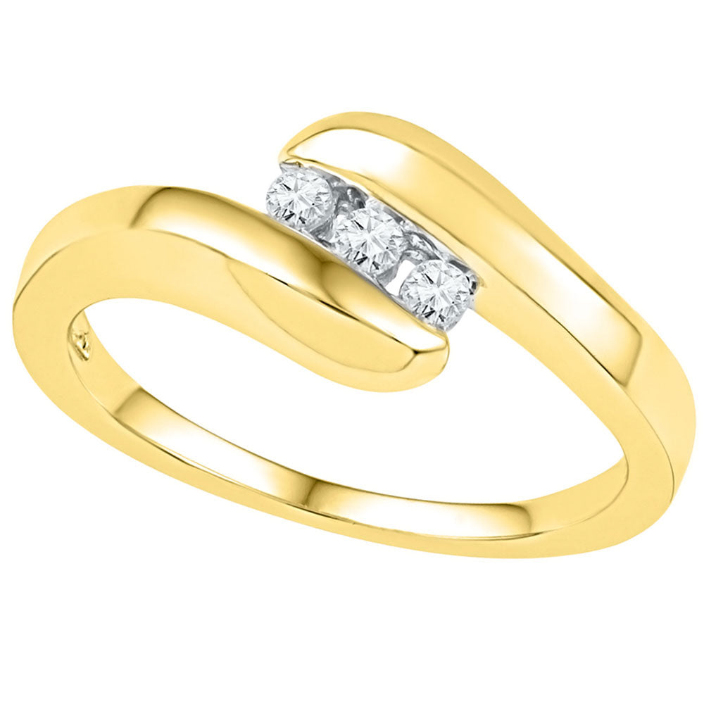 10KT YELLOW GOLD WOMENS ROUND DIAMOND 3-STONE PROMISE RING 1/8 CTTW