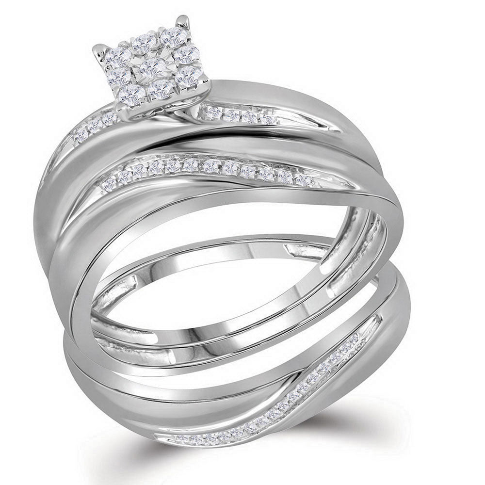 10KT WHITE GOLD HIS HERS ROUND DIAMOND CLUSTER MATCHING WEDDING SET 1/5 CTTW