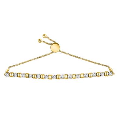 10KT YELLOW GOLD ROUND DIAMOND STUDDED BOLO BRACELET 1/4 CTTW