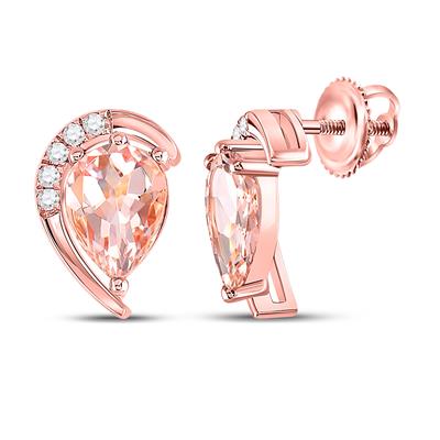 10K ROSE GOLD PEAR MORGANITE DIAMOND STUD EARRINGS 1-7/8 CTTW