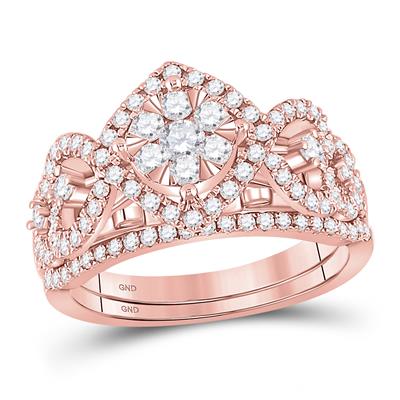 14K GOLD ROUND DIAMOND BRIDAL WEDDING RING SET 1 CTTW