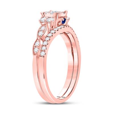 14K ROSE GOLD ROUND DIAMOND SOLITAIRE BRIDAL WEDDING RING SET 3/4 CTTW