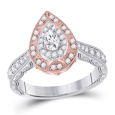 14K TWO-TONE GOLD PEAR DIAMOND HALO BRIDAL ENGAGEMENT RING 3/4 CTW (CERTIFIED)