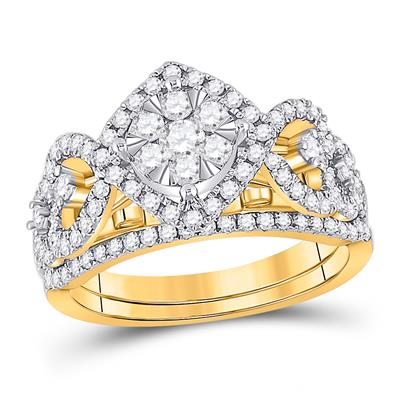 14K GOLD ROUND DIAMOND BRIDAL WEDDING RING SET 1 CTTW