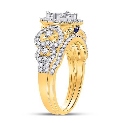 14K GOLD ROUND DIAMOND BRIDAL WEDDING RING SET 1 CTTW