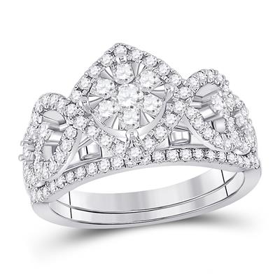 14K GOLD ROUND DIAMOND BRIDAL WEDDING RING SET 1 CTTW