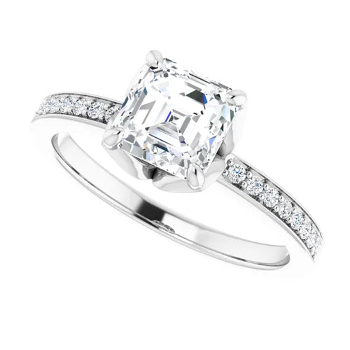 Certified 14K White Gold LG 1.5 Ct E Color SI1 Quality Asscher Engagement Ring