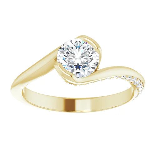 Certified 14K Yellow Gold 2 Ct LG E Color VS Quality Round Engagement Ring