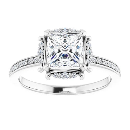 Certified 14K White Gold 3 Ct LG E Color VS2 Quality  Square Halo-Style Engagement Ring