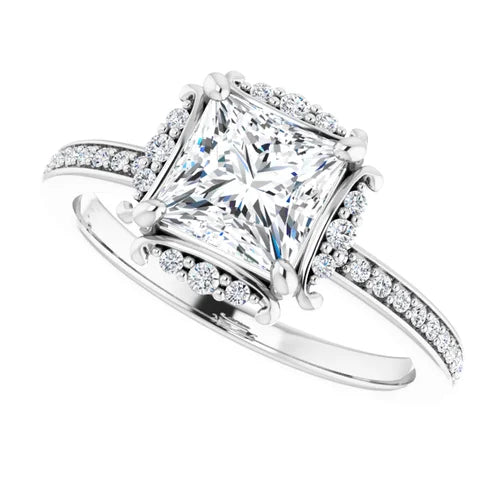 Certified 14K White Gold 3 Ct LG E Color VS2 Quality  Square Halo-Style Engagement Ring