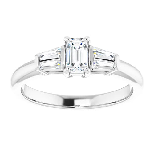 Certified 14K White Gold LG 1 Ct E Color VS1 Quality Emerald Engagement Ring
