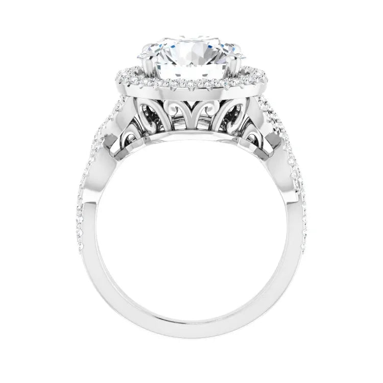 Certified 14K White Gold 1.10 Ct E Color VS1 Quality Round Infinity-Inspired Halo-Style Engagement Ring