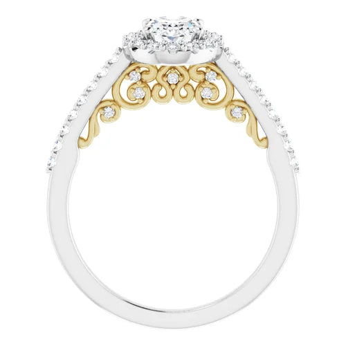 Certified 14K White & Yellow Gold LG 1 Ct E Color VS1 Quality Oval Engagement Ring
