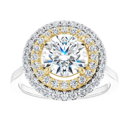 Certified 14K White & Yellow 2.83 Ct LG E Color VS1 Quality Round Engagement Ring