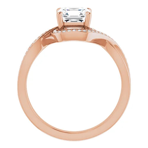 Certified 14K Rose Gold 3 Ct LG F Color SI1 Quality Asscher Bypass Halo-Style Engagement Ring