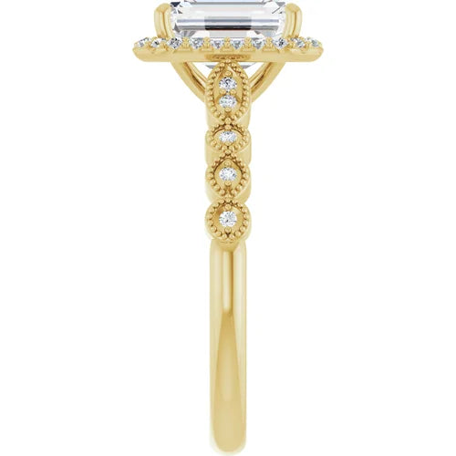 Certified 14K Yellow Gold LG 1.5 Ct E Color VS1 Quality Emerald Engagement Ring