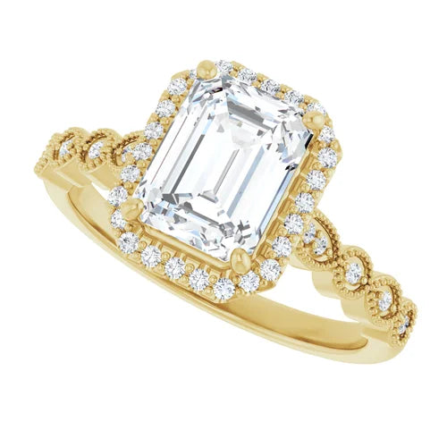 Certified 14K Yellow Gold LG 1.5 Ct E Color VS1 Quality Emerald Engagement Ring