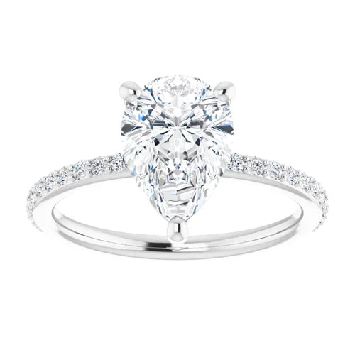 Certified 14K White Gold 1 Ct E Color Pear LG VVS2 Quality Engagement Ring