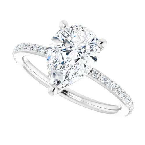 Certified 14K White Gold 1 Ct E Color Pear LG VVS2 Quality Engagement Ring
